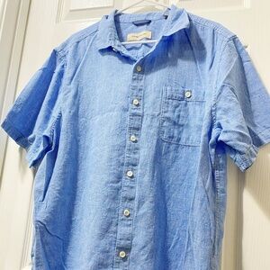 Tommy Bahama Size XL Checkered Blue Linen Buttoned Up Shirt